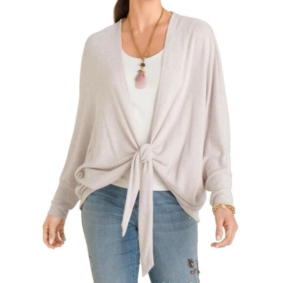 Chicos SZ 1 M 8 Cozy Front Tie dolman batwing sleeve draped Cardigan Blush Pink - Picture 1 of 12